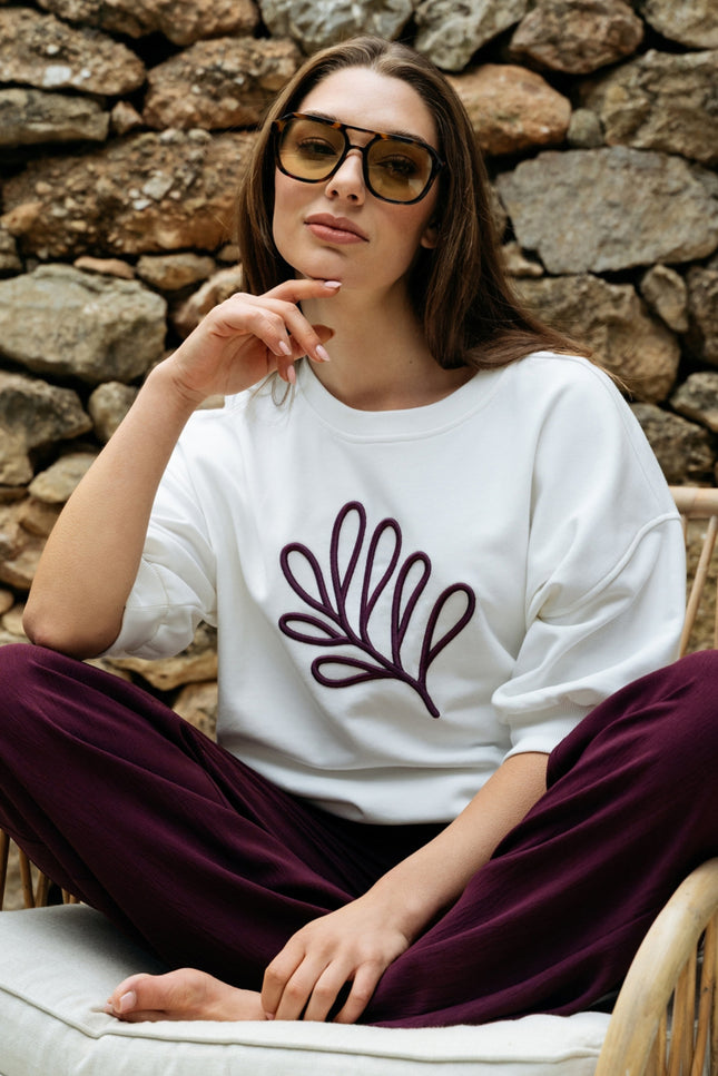 &Co woman Top Leaf Offwhite SW136 Stretchshop.nl