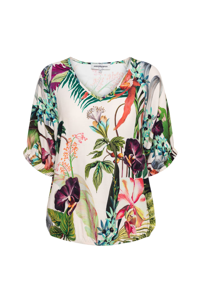 &Co woman Top Agnes Flower Vanilla Multi TO368 Stretchshop.nl
