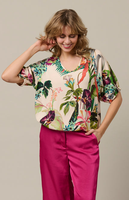 &Co woman Top Agnes Flower Vanilla Multi TO368 Stretchshop.nl