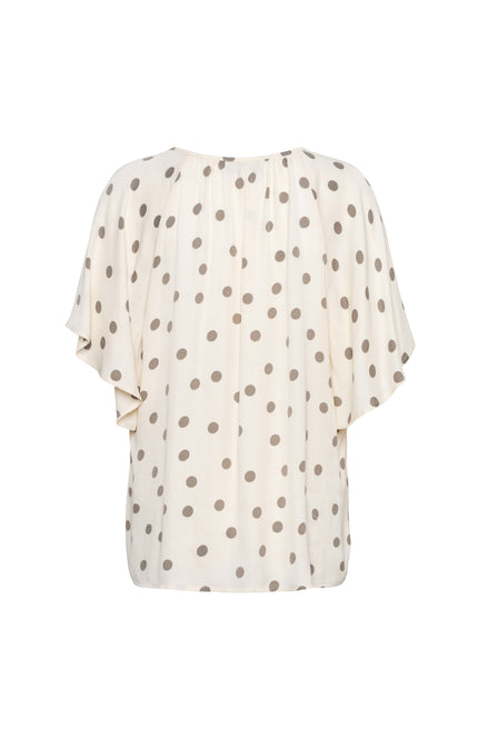 &Co woman Top Axelle Dot Vanilla Khaki TO369 Stretchshop.nl