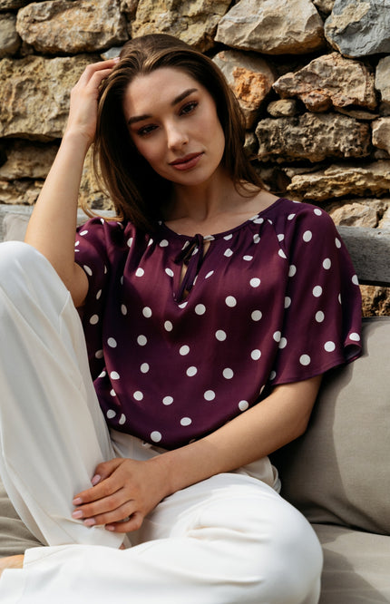 &Co woman Top Axelle Dot Plum Multi TO369 Stretchshop.nl