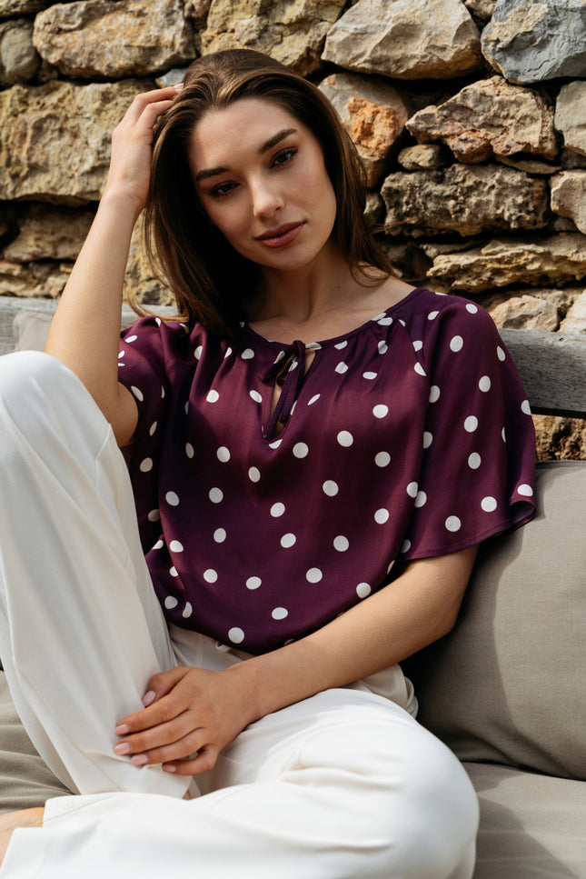&Co woman Top Axelle Dot Plum Multi TO369 Stretchshop.nl