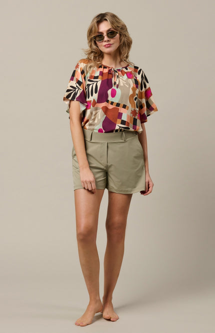 &Co woman Top Axelle Art Leaf Plum Multi TO371 Stretchshop.nl