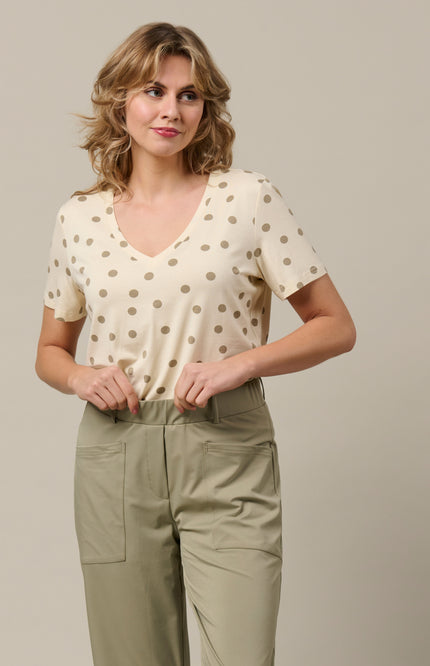&Co woman Top Marley Dot Vanilla Khaki TO373 Stretchshop.nl