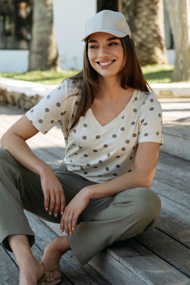 &Co woman Top Marley Dot Vanilla Khaki TO373 Stretchshop.nl