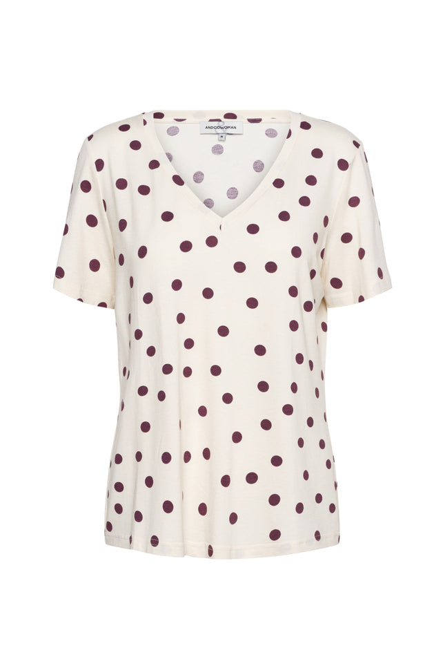 &Co woman Top Marley Dot Vanilla Plum TO373 Stretchshop.nl