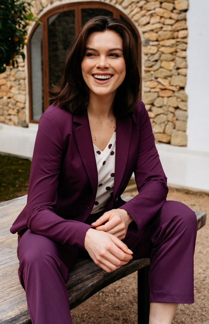 &Co woman Top Marley Dot Vanilla Plum TO373 Stretchshop.nl