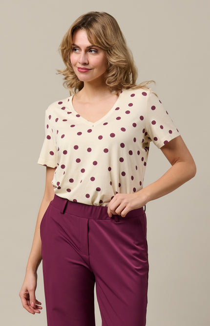 &Co woman Top Marley Dot Vanilla Plum TO373 Stretchshop.nl