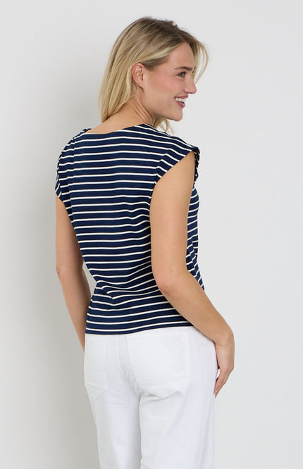 Red Button T-shirt Terry Stripe Knot Dark Blue SRB4759 Stretchshop.nl