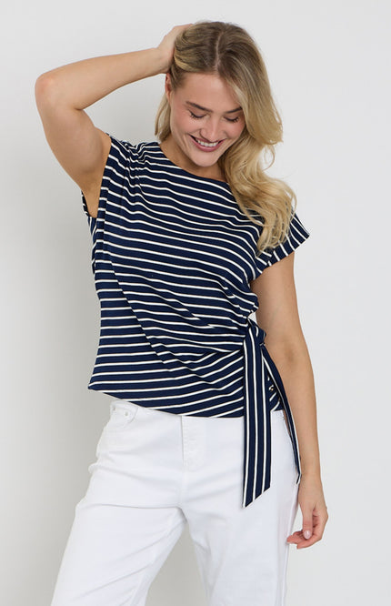 Red Button T-shirt Terry Stripe Knot Dark Blue SRB4759 Stretchshop.nl