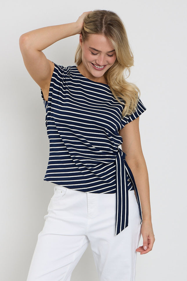 Red Button T-shirt Terry Stripe Knot Dark Blue SRB4759 Stretchshop.nl