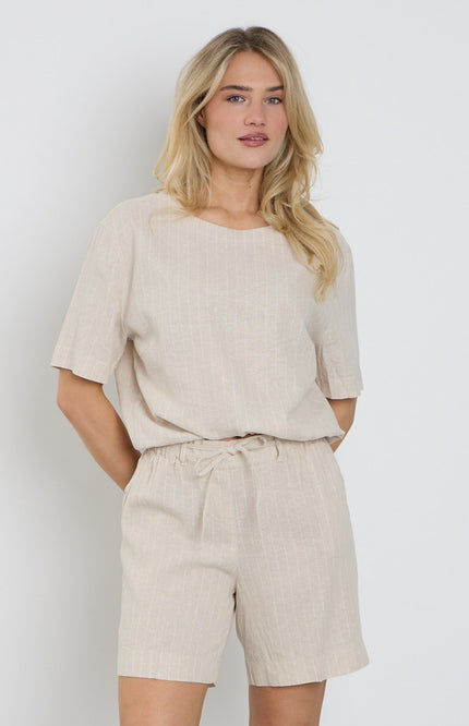 Red Button Top Skyler Linen Pinstripe Pebble SRB4863 Stretchshop.nl