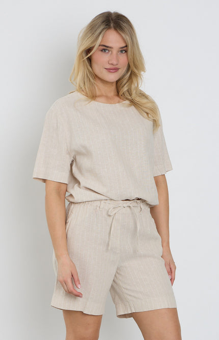 Red Button Top Skyler Linen Pinstripe Pebble SRB4863 Stretchshop.nl