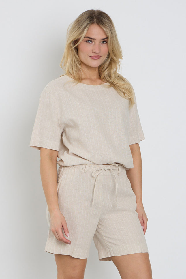 Red Button Top Skyler Linen Pinstripe Pebble SRB4863 Stretchshop.nl