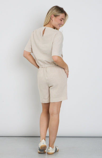 Red Button Short Cami Linen Visco Pinstripe Pebble SRB4914 Stretchshop.nl