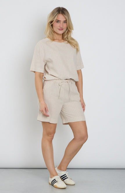 Red Button Short Cami Linen Visco Pinstripe Pebble SRB4914 Stretchshop.nl