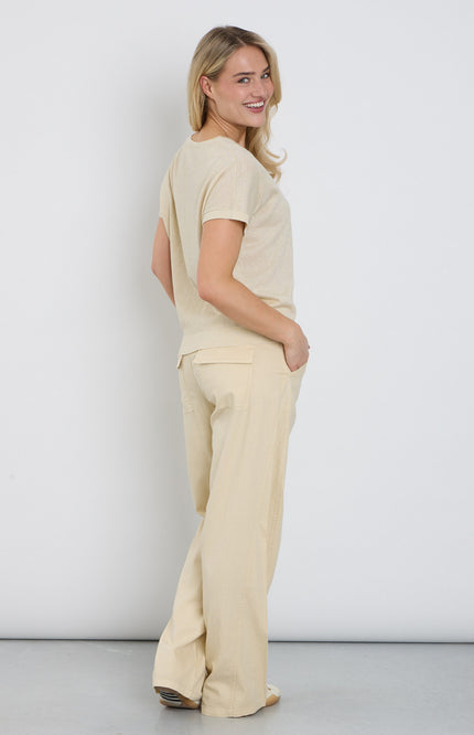 Red Button Broek Claudette Cotton Linen Oatmeal SRB4872 L33 Stretchshop.nl
