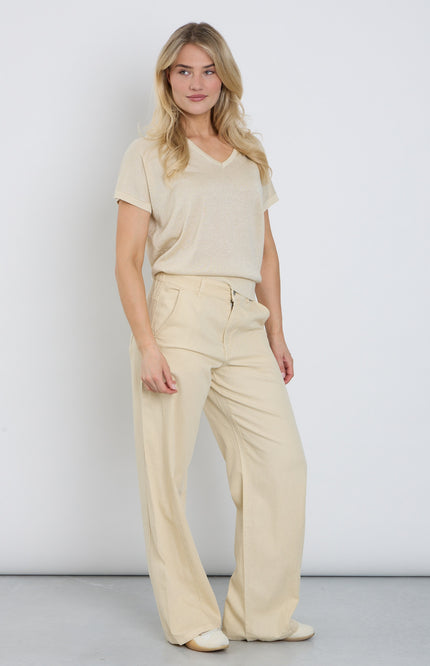 Red Button Broek Claudette Cotton Linen Oatmeal SRB4872 L33 Stretchshop.nl