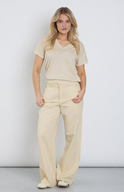 Red Button Broek Claudette Cotton Linen Oatmeal SRB4872 L33 Stretchshop.nl
