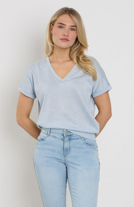 Red Button Top Jerry Sparkle Light Blue SRB4812 Stretchshop.nl