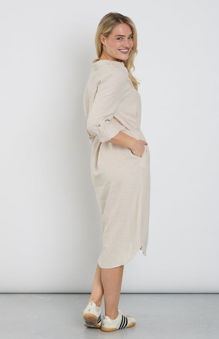Red Button Jurk Linen Visco Melange Pebble SRB4772 Stretchshop.nl