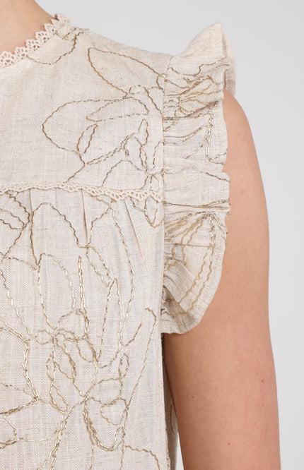 Nukus Top Lori Embroidery Sand NKS01118 Stretchshop.nl