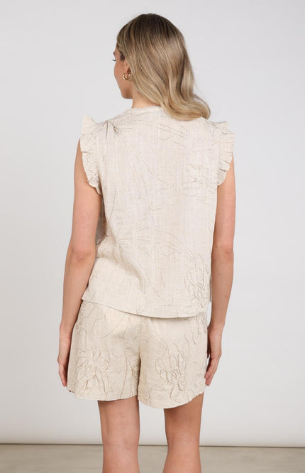 Nukus Top Lori Embroidery Sand NKS01118 Stretchshop.nl