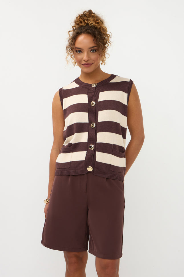 Ydence Top Knitted Judith Brown Ecru Stretchshop.nl