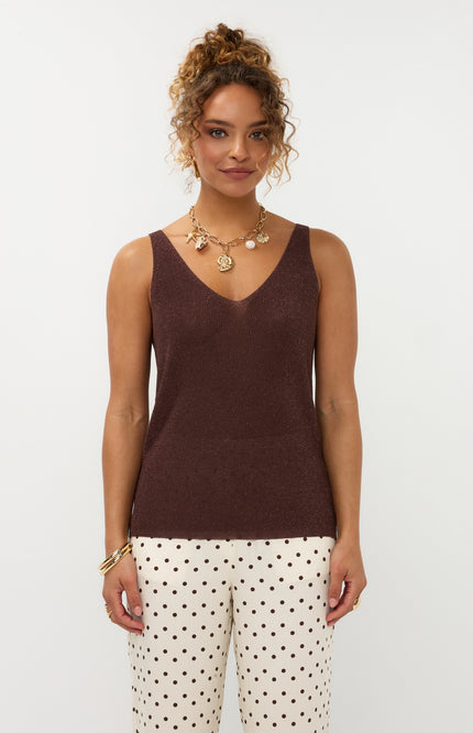 Ydence Top Knitted Lux Brown Stretchshop.nl