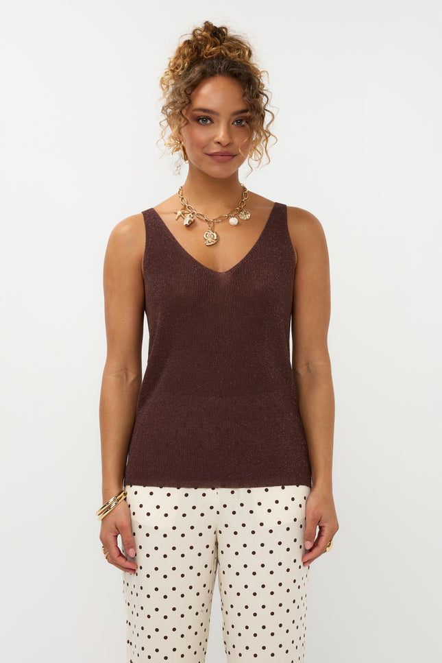 Ydence Top Knitted Lux Brown Stretchshop.nl