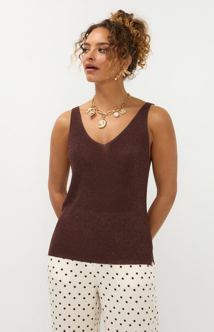 Ydence Top Knitted Lux Brown Stretchshop.nl