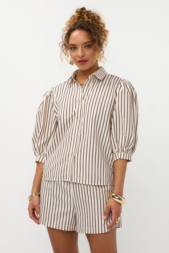 Ydence Short Beth Brown Stripe Stretchshop.nl