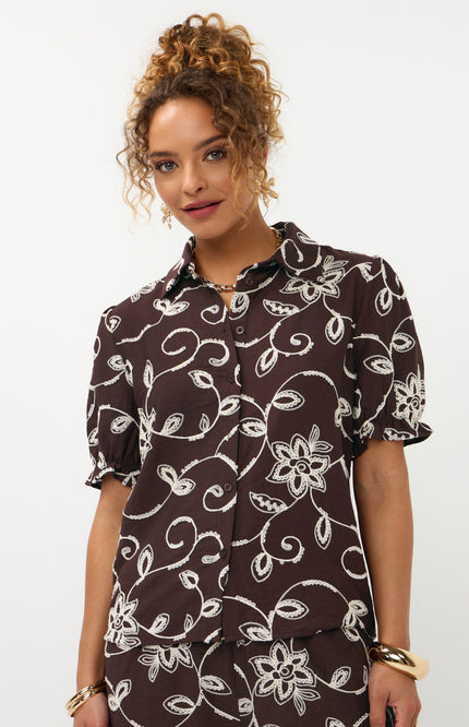 Ydence Blouse Leila Dark Brown Stretchshop.nl