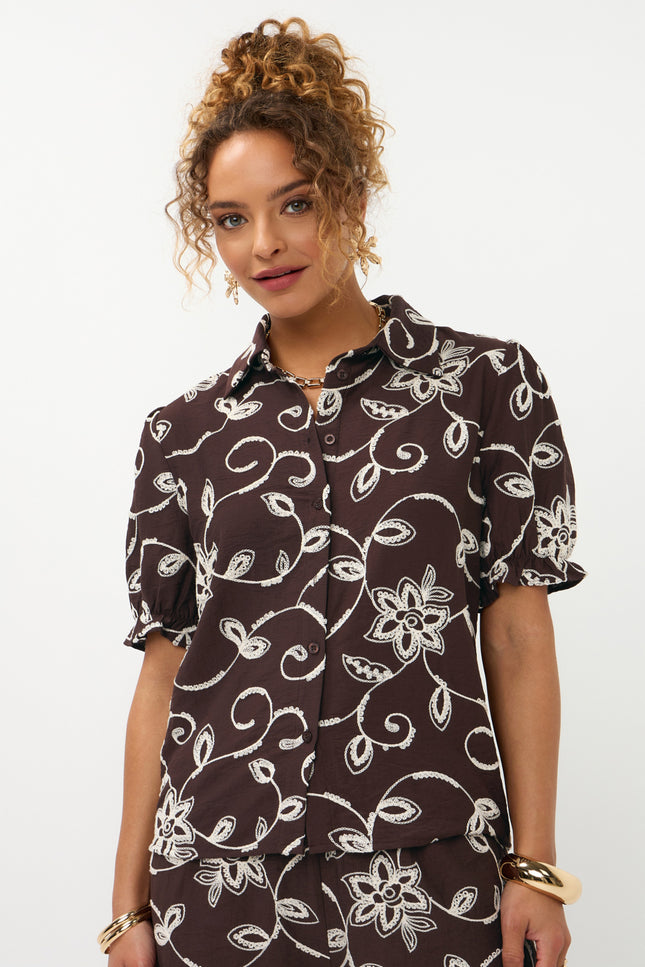 Ydence Blouse Leila Dark Brown Stretchshop.nl