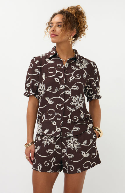 Ydence Blouse Leila Dark Brown Stretchshop.nl