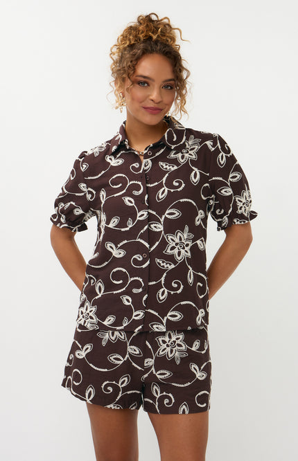 Ydence Blouse Leila Dark Brown Stretchshop.nl