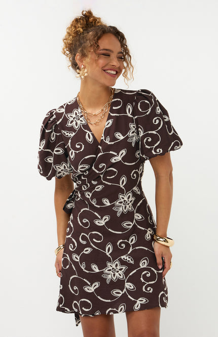 Ydence Jurk Saphira Dark Brown Stretchshop.nl