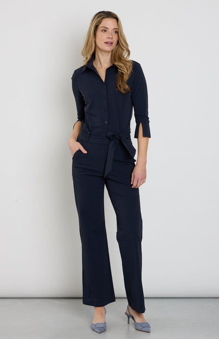 Mi Piace Travel Jumpsuit Flared Navy 202154 Stretchshop.nl