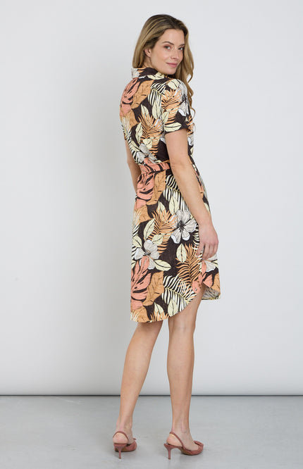 Mi Piace Travel Jurk Botanical Print Espresso 202079 Stretchshop.nl