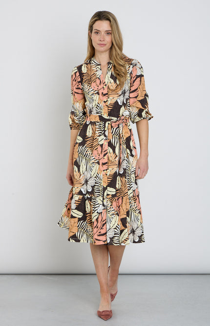 Mi Piace Travel Jurk Botanical Print Espresso 202808 Stretchshop.nl