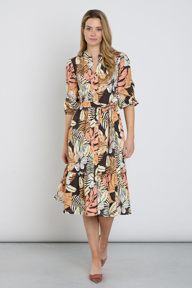 Mi Piace Travel Jurk Botanical Print Espresso 202808 Stretchshop.nl