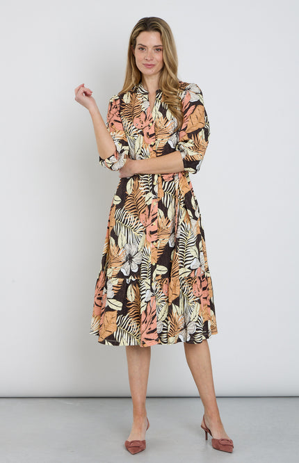 Mi Piace Travel Jurk Botanical Print Espresso 202808 Stretchshop.nl