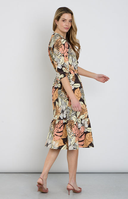 Mi Piace Travel Jurk Botanical Print Espresso 202808 Stretchshop.nl