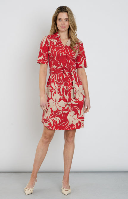 Mi Piace Travel Jurk Tropical Hibiscus Print Red 202807 Stretchshop.nl