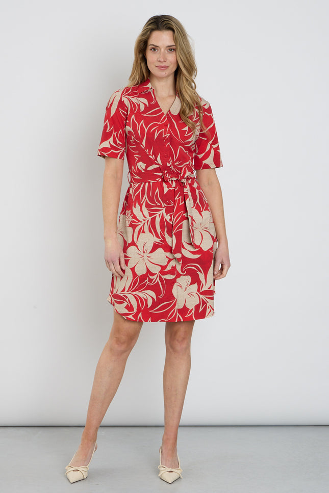 Mi Piace Travel Jurk Tropical Hibiscus Print Red 202807 Stretchshop.nl