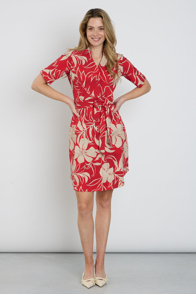 Mi Piace Travel Jurk Tropical Hibiscus Print Red 202807 Stretchshop.nl