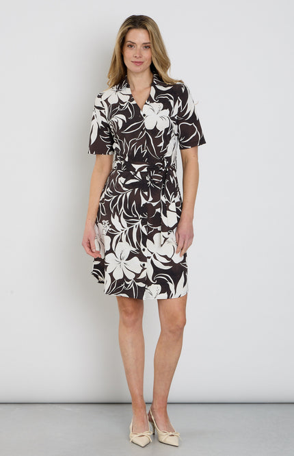 Mi Piace Travel Jurk Tropical Hibiscus Print Espresso 202807 Stretchshop.nl
