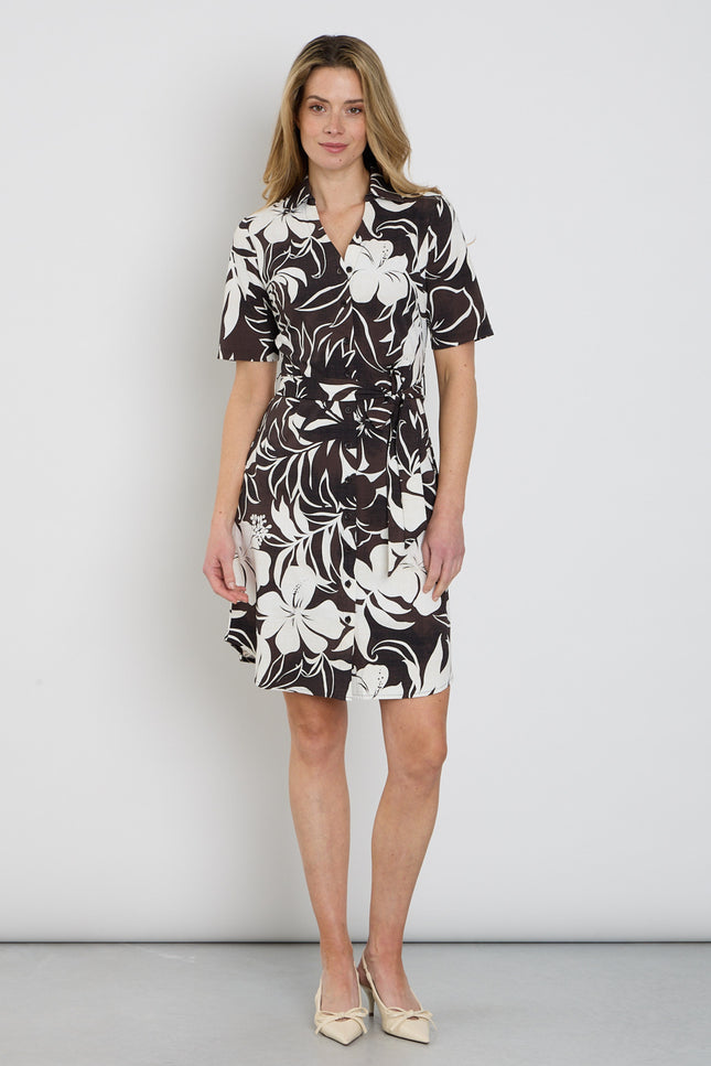 Mi Piace Travel Jurk Tropical Hibiscus Print Espresso 202807 Stretchshop.nl