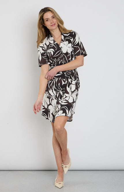 Mi Piace Travel Jurk Tropical Hibiscus Print Espresso 202807 Stretchshop.nl