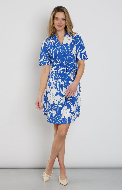 Mi Piace Travel Jurk Tropical Hibiscus Print Nautic Blue 202807 Stretchshop.nl